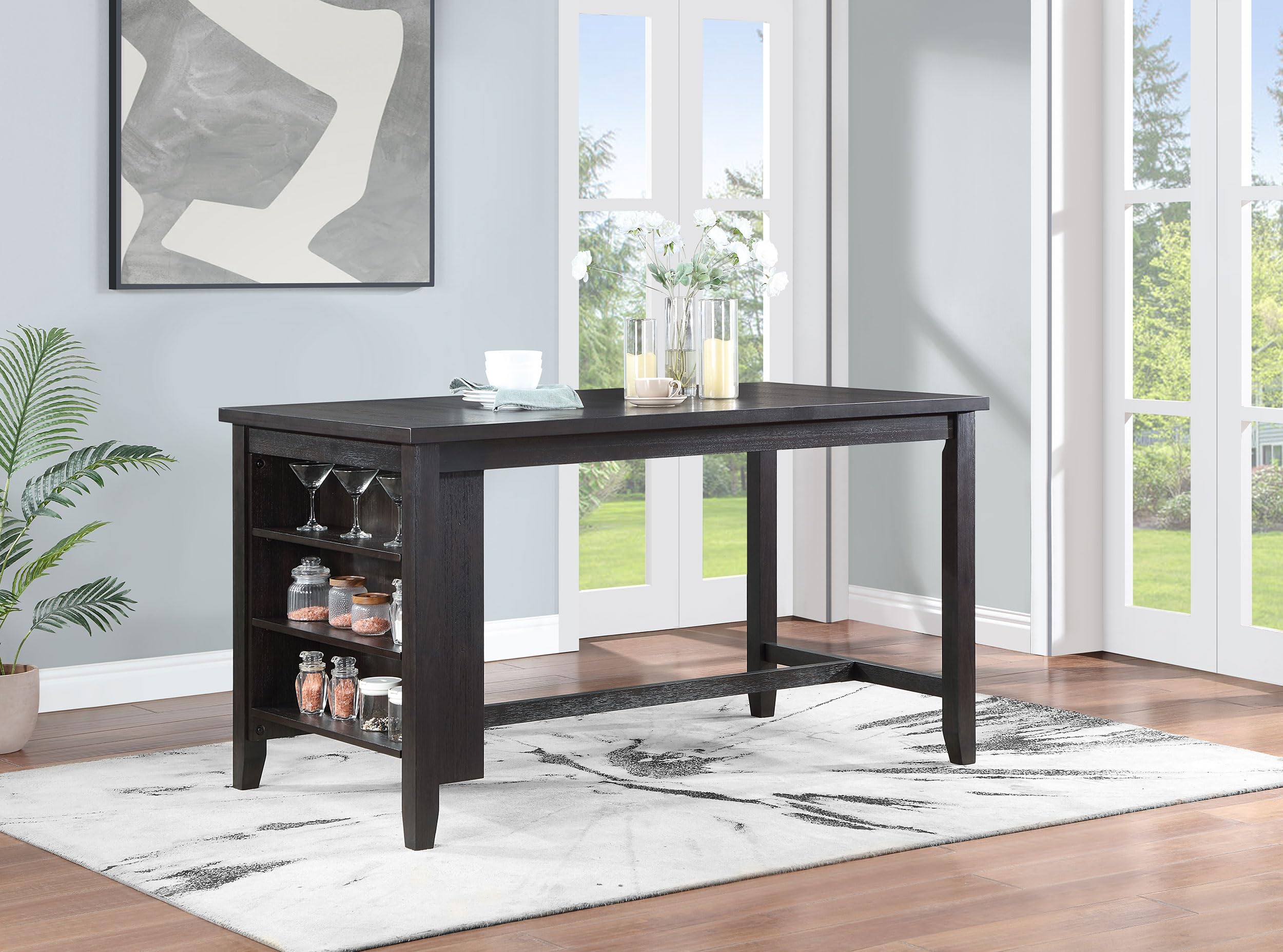 Coaster Home Furnishings Elliston Rectangular Counter Height Dining Table with Storage Shelves Dark Grey