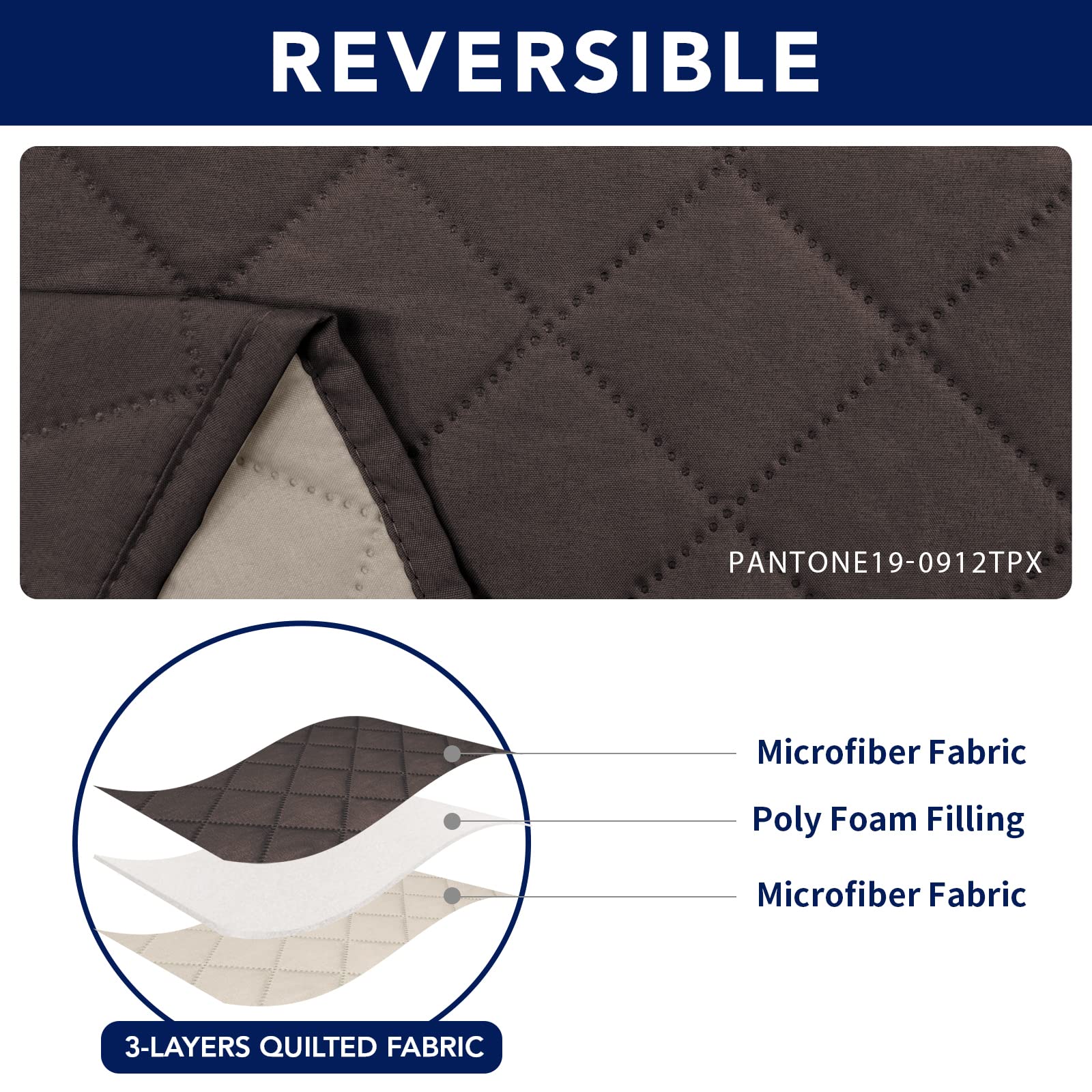 Purefit Water Resistant Reversible Sofa Covers For Reclining Sofa 3 Seat - Non Slip Split Recliner Couch Cover For 3 Cushion Cou