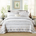 Y-Plwomen Queen Quilt, 100% Cotton Boho Queen Quilt Set, White/Gray Striped Geometric Quilt Sets Queen, Bohemian Lightweight Sof