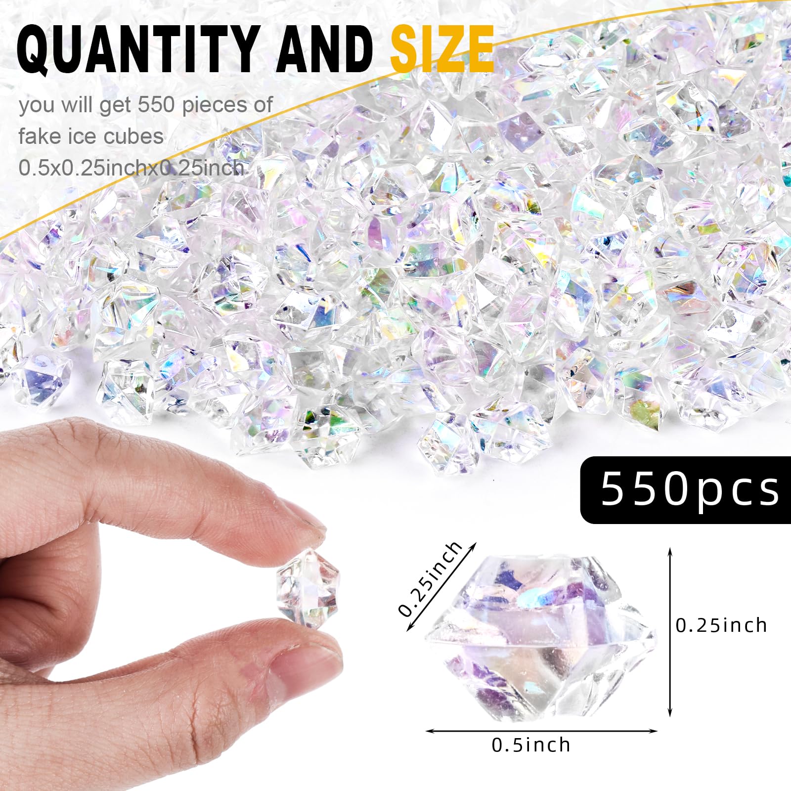 Domestar 550Pcs Bright Clear Vase Fillers, Acrylic Fake Crushed Ice Rocks Fish Tank Vase Centerpiece Party Table Scatter Props D