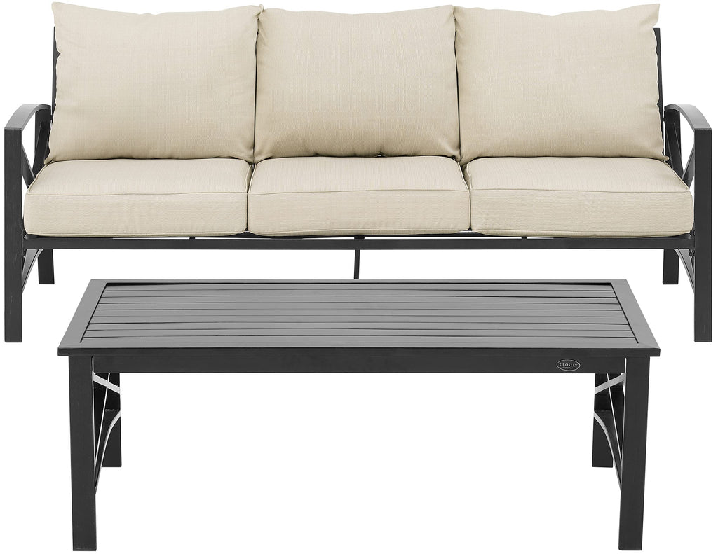 Crosley Furniture Kaplan 2-Piece Outdoor Sofa Patio Furniture Set, Conversation Sets for Porch, Deck, Oiled Bronze with Oatmeal Cushions