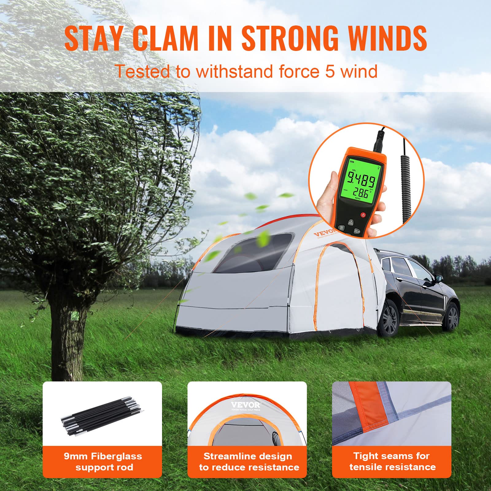 Vevor Suv Camping Tent, 8'-8' Suv Tent Attachment For Camping With Carry Bag, Waterproof Pu2000Mm Double Layer Truck Tent, Accom