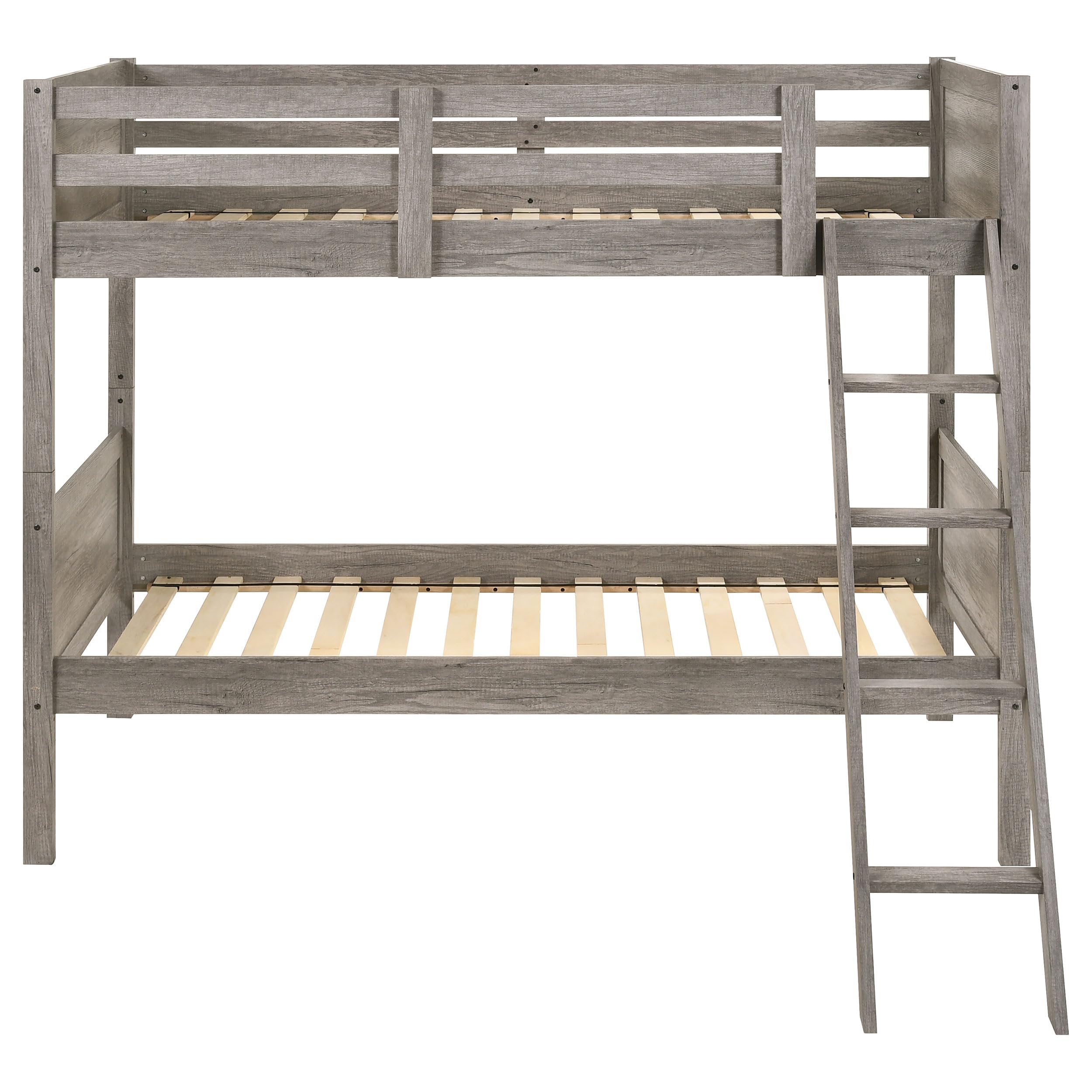 Coaster Home Furnishings Ryder Twin Over Twin Solid Wood Bunk Bed with Guardrail & Ladder, Separates into 2 Individual Beds, Taupe (400818)