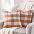 Volcanics Fall Pillow Covers 18X18 Inches Set Of 2, Orange And White Farmhouse Buffalo Check Plaid Throw Pillow Covers, Hallowee