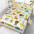 Datura Home Kawaii Sheet Set 4Pcs Fitted And Flat Girls Boys Woodland Wild Animal Printed With 1 + 2 Pillowcases(Wild Animal Twi