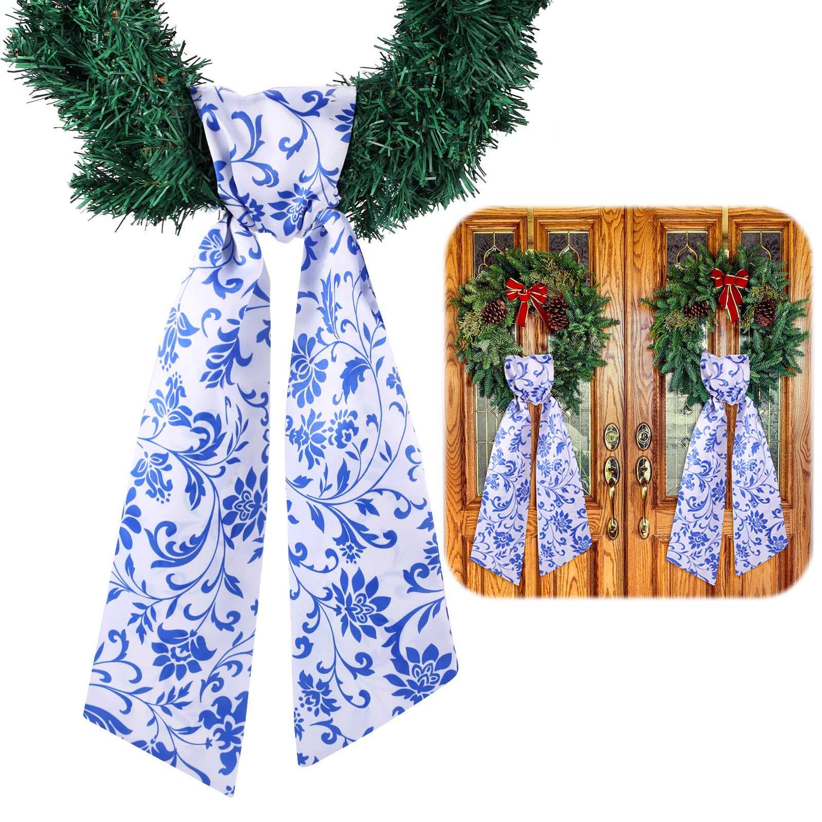 VitalCozy 2 Pcs Wreath Sash for Front Door Wreath Sash Wreath Accessories for Embroidery Monogram Outdoor Indoor Party Yard Door