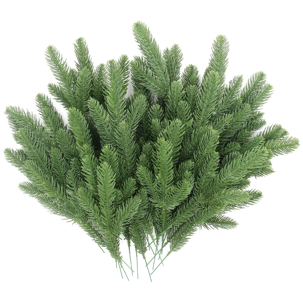 Hananona 100 Pcs Artificial Pine Branches Green Plants Pine Needles DIY Accessories for Garland Wreath Christmas and Home Garden