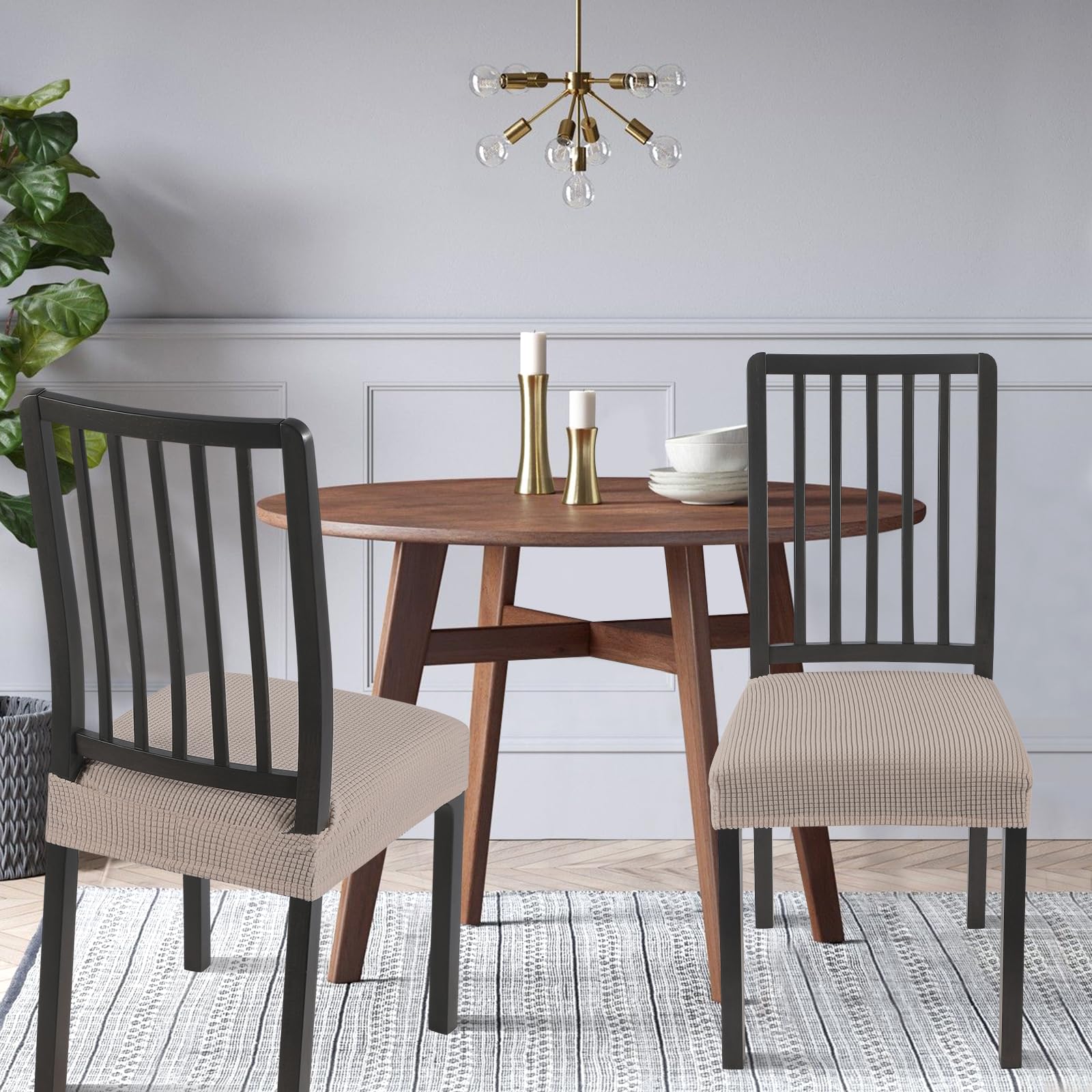 Searchi Stretch Dining Chair Seat Covers Set Of 4, Soft Removable Washable Seat Covers For Dining Chairs, Dining Room Seat Cover Protector (Rear-Covered, Waffle Jacquard Taupe)
