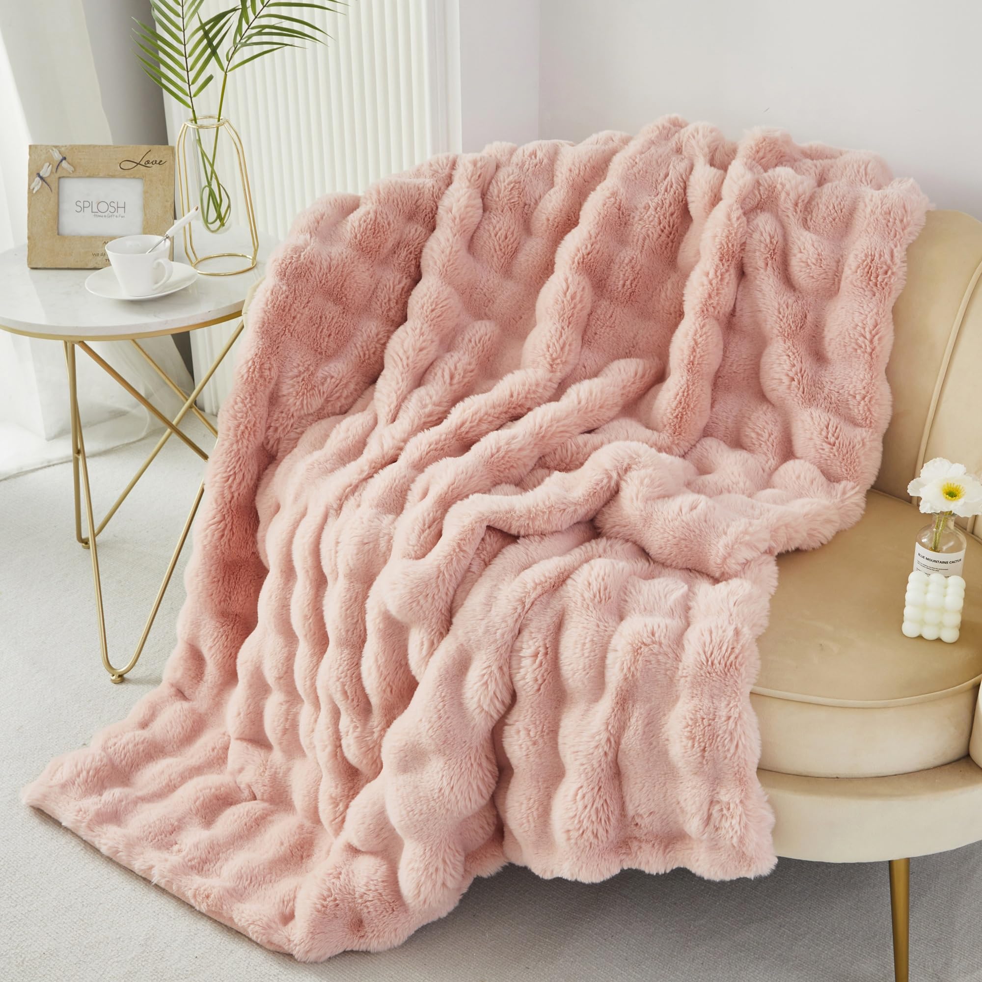 Rynghipy Faux Rabbit Fur Bed Throws, Fluffy Warm Throw Blanket For Sofa Couch, Soft Plush Decorative Blanket Thick And Heavy, Cu