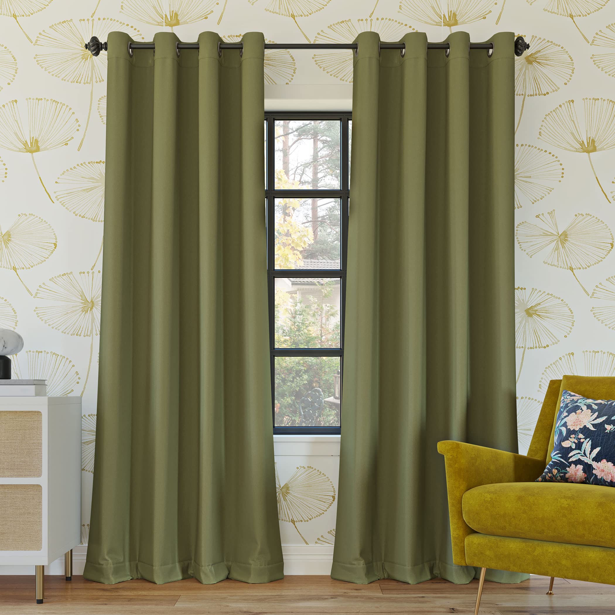 Sun Zero Nordic 2-Pack Theater Grade Noise Reducing Extreme 100% Blackout Grommet Curtain Panel Pair, 52' X 96, Sage Green