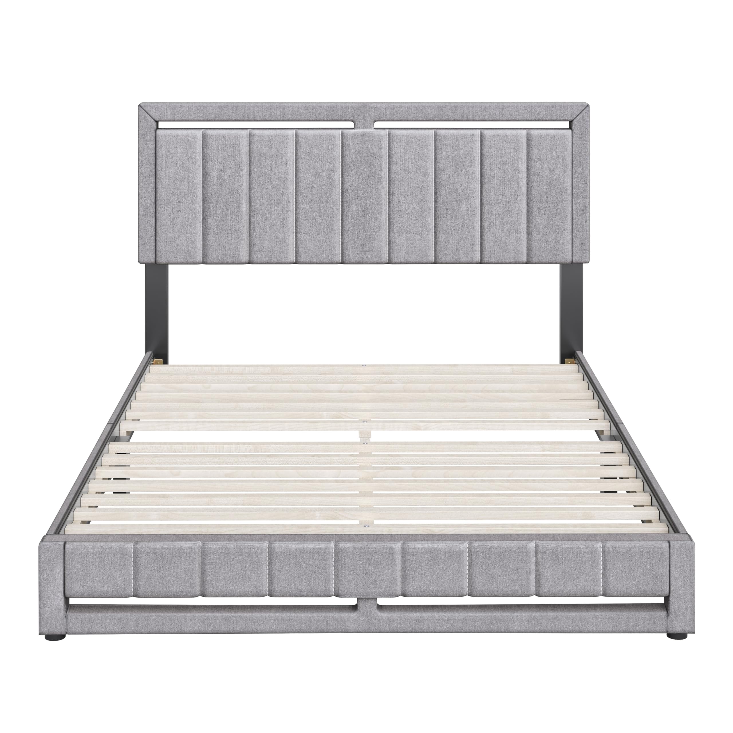 Boyd Sleep Beaumont Upholstered Platform Bed with Headboard, Mattress Foundation with Strong 14 Wood Slat Supports, No Box Spring Required, Gray Linen, Size King