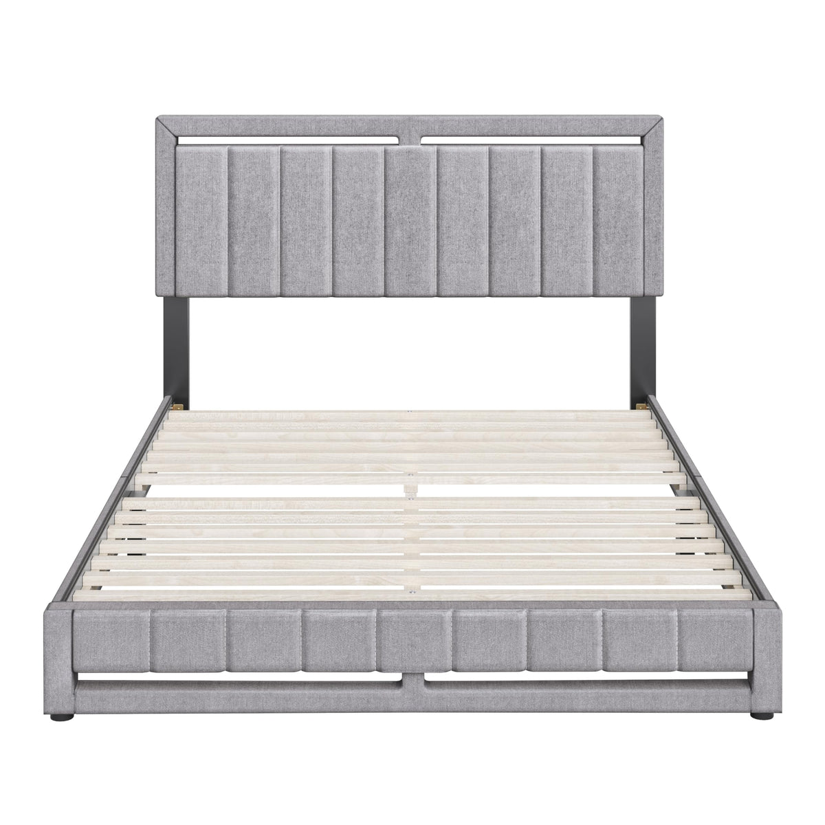 Boyd Sleep Beaumont Upholstered Platform Bed with Headboard, Mattress Foundation with Strong 14 Wood Slat Supports, No Box Spring Required, Gray Linen, Size King