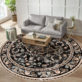 Vhong Boho Area Rugs Vintage Washable Modern Neutral Carpet Black 8  8 High Traffic Round Rugs for Dinning Room Living Room Bedr