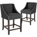 Flash Furniture Carmel Series 24 High Transitional Walnut Counter Height Stool with Nail Trim in Charcoal Fabric, Set of 2