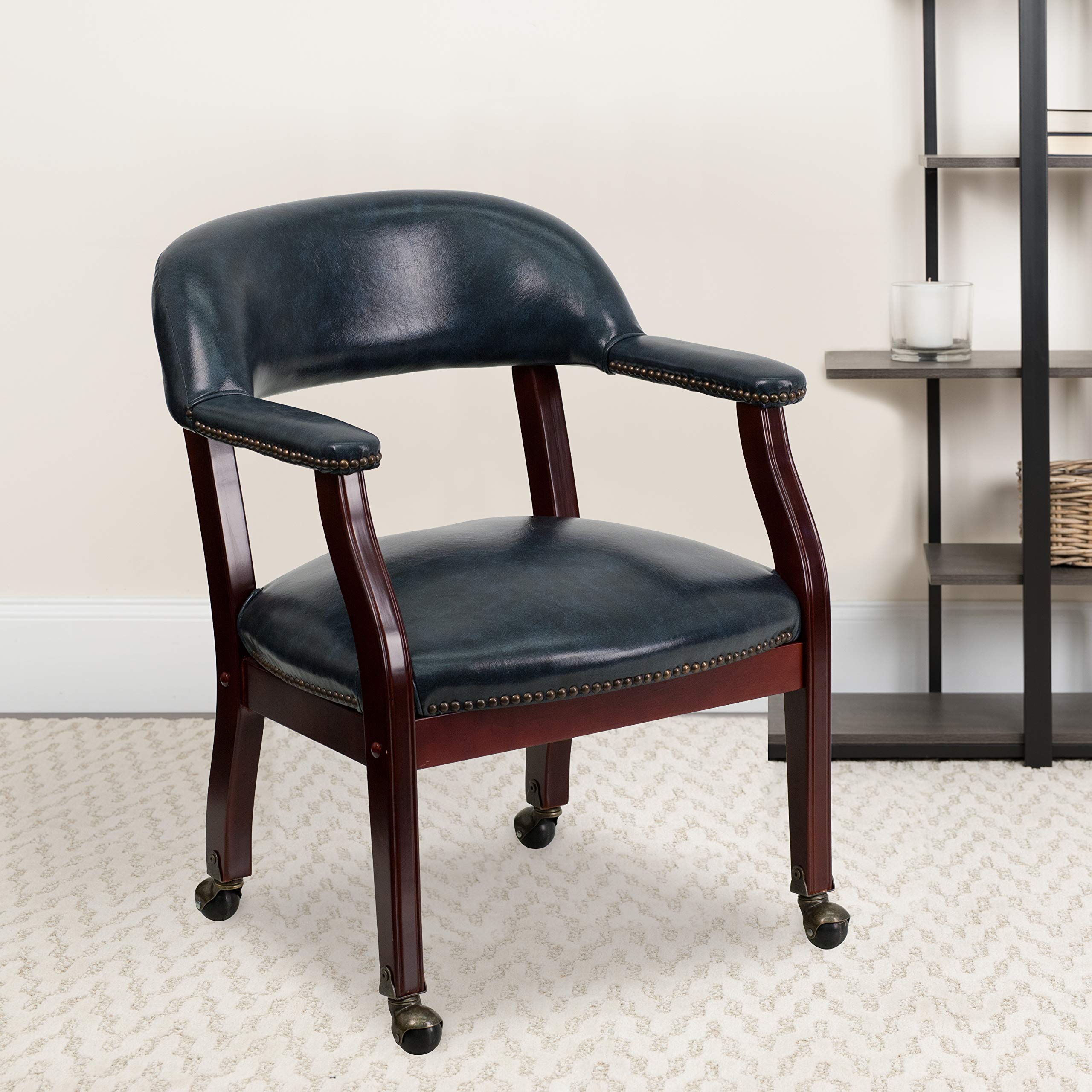 Flash Furniture Sarah Navy Vinyl Luxurious Conference Chair with Accent Nail Trim and Casters