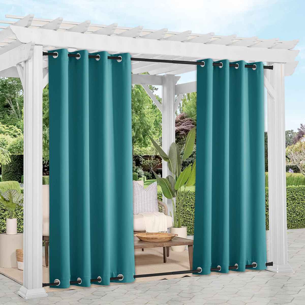 Nicetown 2 Panels Peacock Teal Outdoor Curtains For Patio Waterproof, Rustproof Grommet Top & Bottom Thermal Insulated Keep Rain