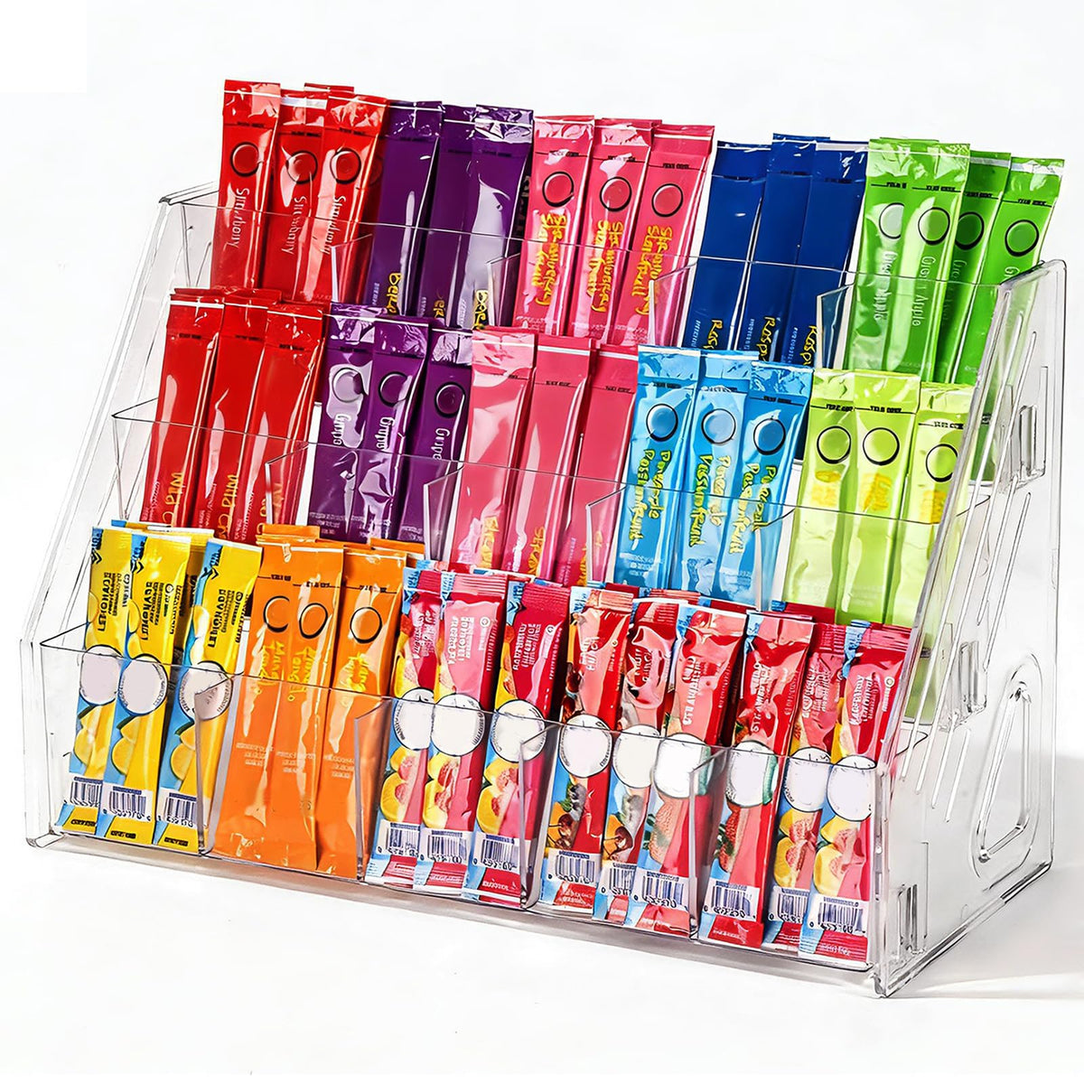 3 Tier Drink Packet Organizer, Acrylic Water Flavor Packet Holder with 15 Compartments, Drink Mix Organizer Hydration Powdered M