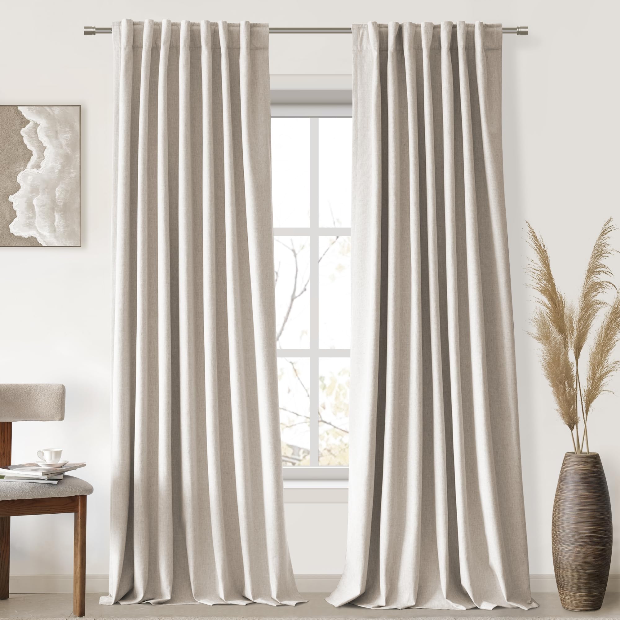 Uhitech Ivory Blackout Curtains 120 Inches Long For Bedroom Thermal Insulated Curtains 2 Panels Sets Living Room Linen Curtains