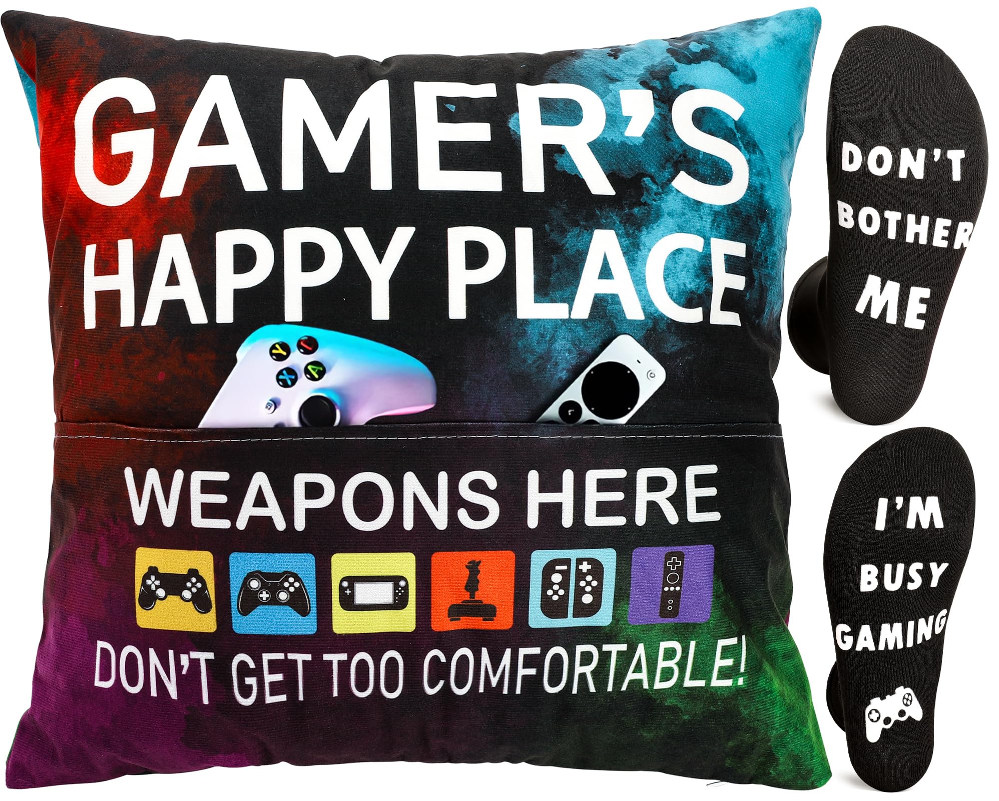 Occdesign Gamer Gifts For Teenage Boys Men, Gaming Room Decoration, Gamer Pillow Cover And Game Socks Gifts Set, Christmas Stock