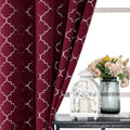 Enactex 100% Full Blackout Curtains Thermal Insulated Drapes 95 Inch Long For Bedroom, Red Drapery With Silver Geometric Pattern