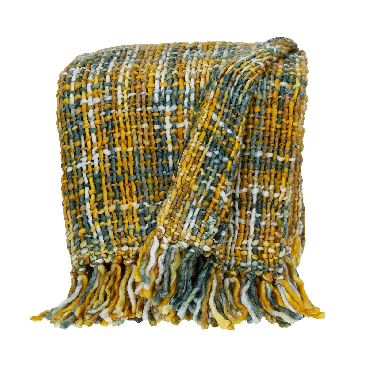 HomeRoots 100% Acrylic Boho Yellow and Gray Basketweave Throw Blanket