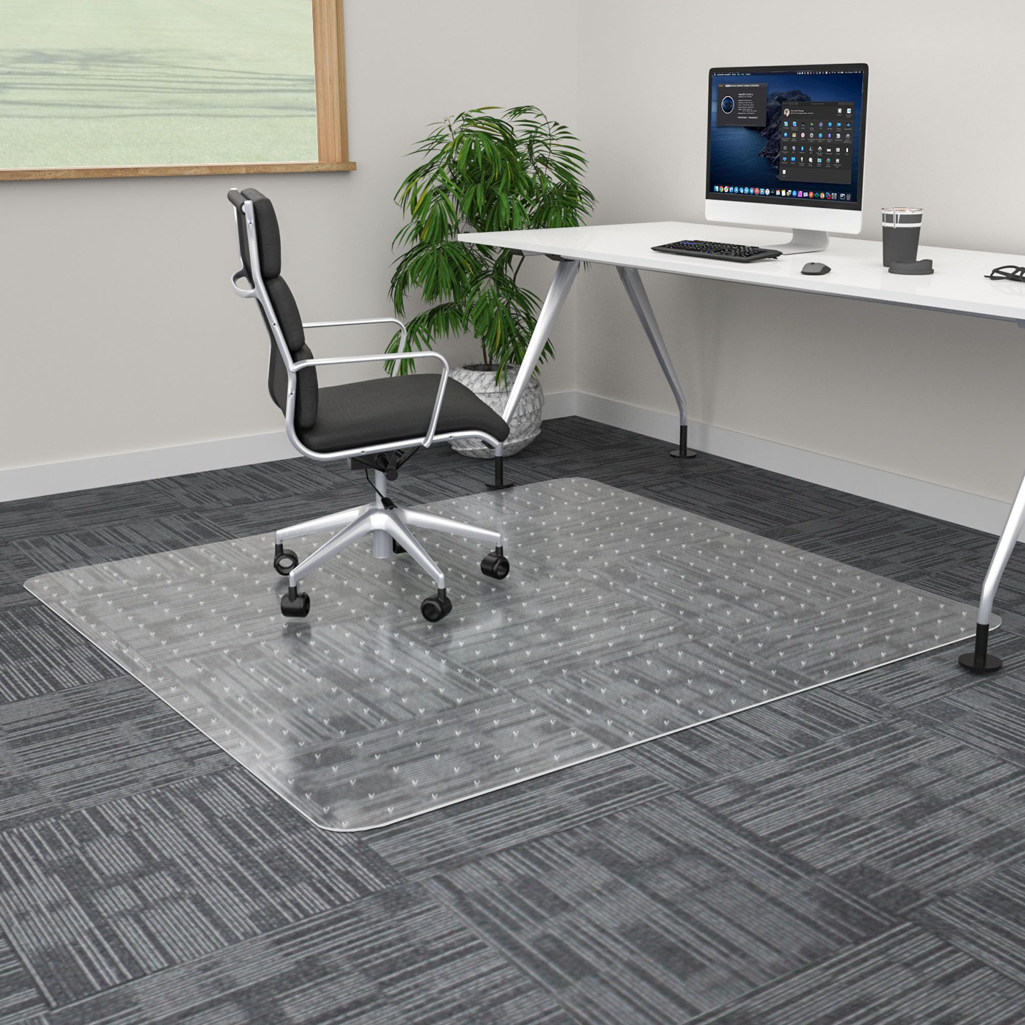 100Pointone Extra Large Office Chair Mat For Carpet, 48' X 48' Clear Desk Chair Mat For Low Pile Carpeted Floors- Easy Glide P