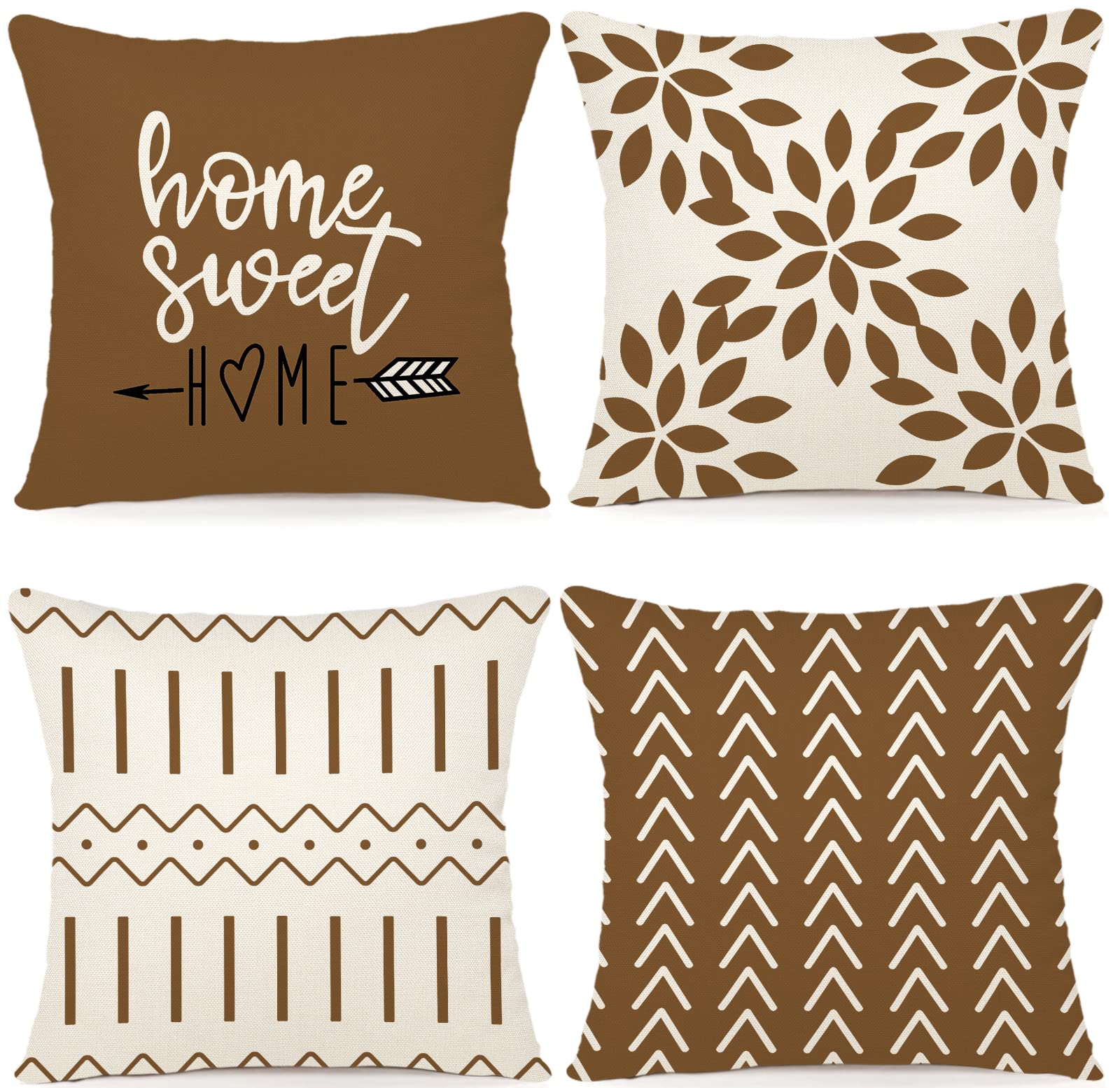 Ycoll Pillow Covers 18X18 Set Of 4, Modern Sofa Throw Pillow Cover, Decorative Outdoor Linen Fabric Pillow Case For Couch Bed Ca