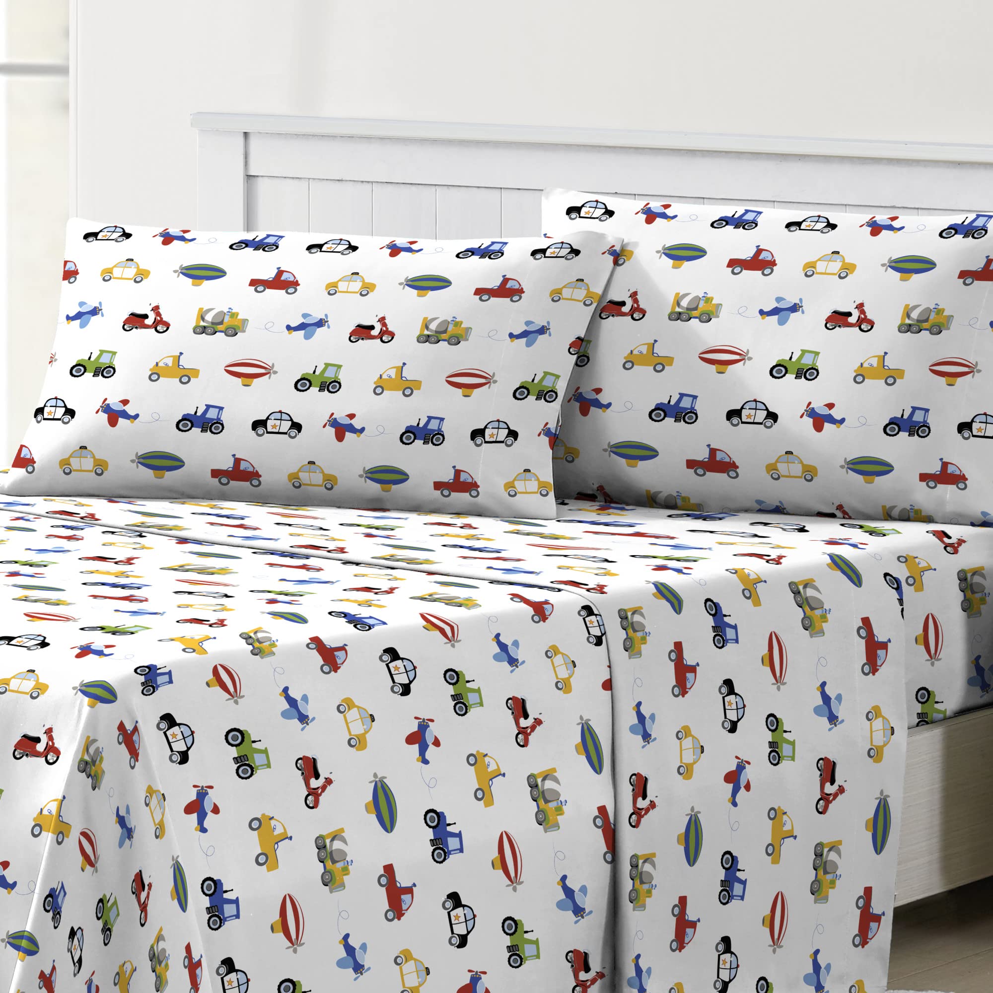 Dream Factory Kids Sheet Set Lightweight Microfiber Bed Sheets Super Soft Easy Wash Cozy Bedding 10    Pocket - Full, Blue Truck