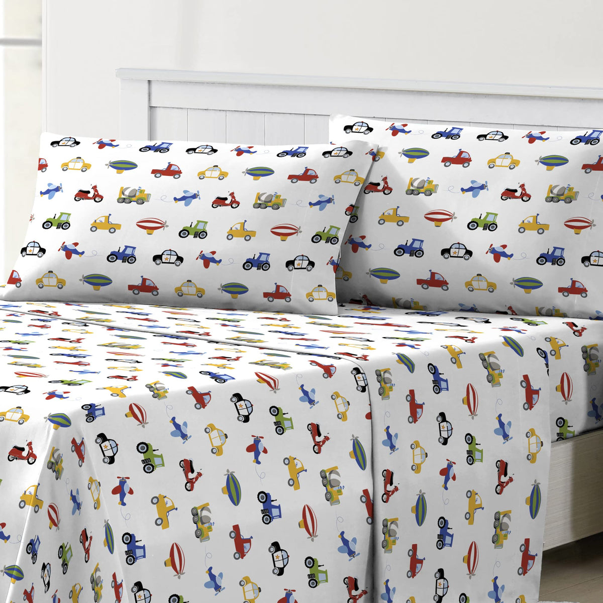 Dream Factory Kids Sheet Set Lightweight Microfiber Bed Sheets Super Soft Easy Wash Cozy Bedding 10 Pocket - Twin, Blue Trucks T