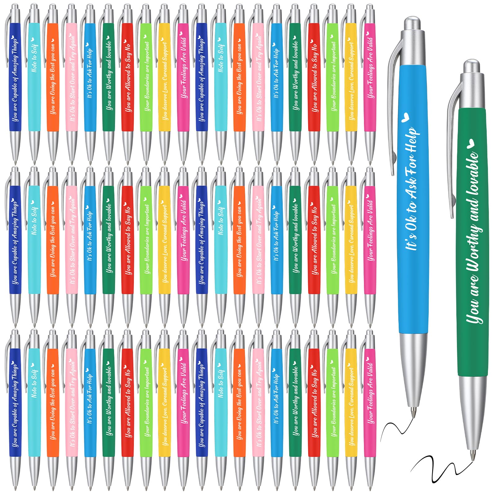 Yeaqee 100 Pcs Christmas Inspirational Pens Bulk Employee Appreciation Gifts Metal Ballpoint Ink Pen with Motivational Quote for