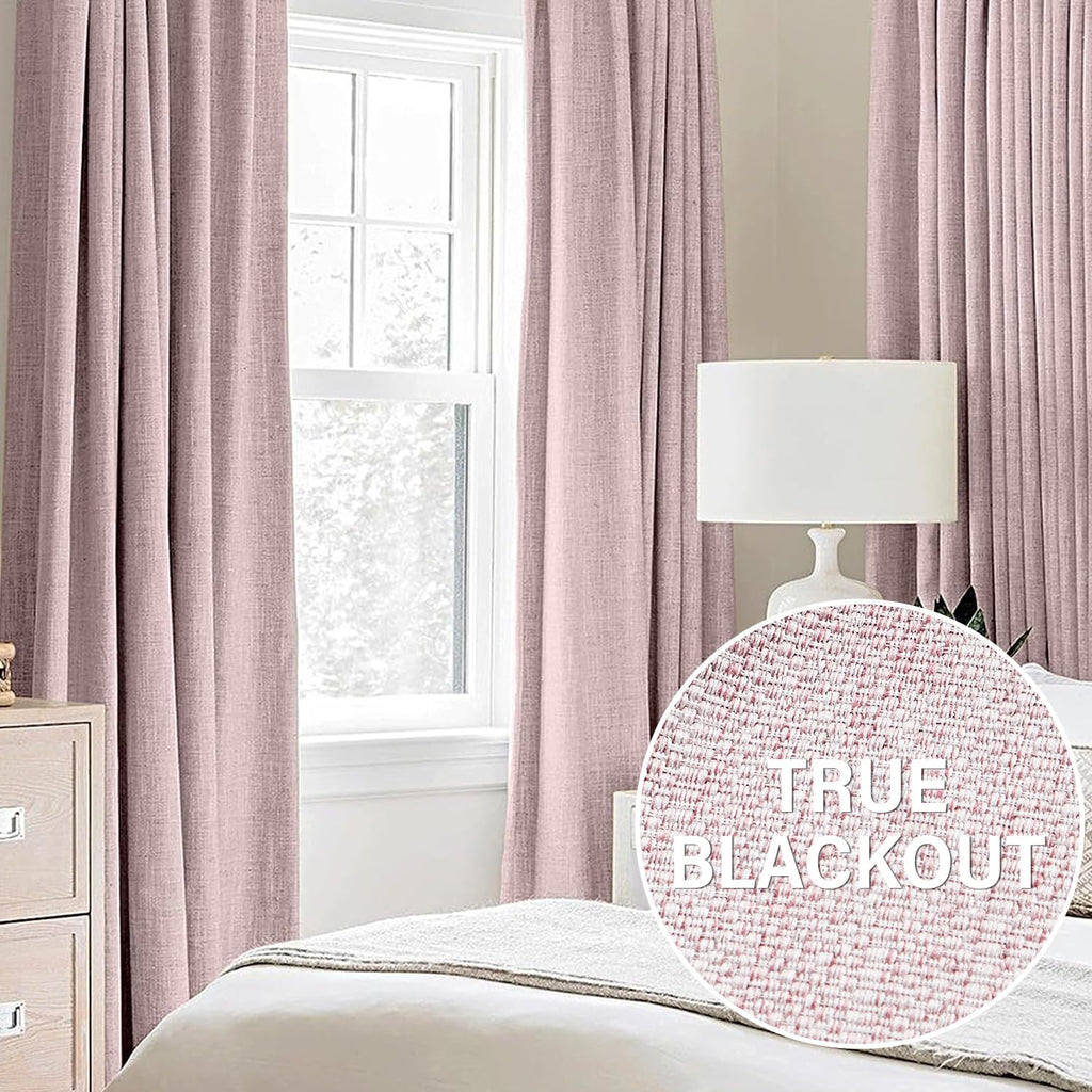 Pink Linen 100% Blackout Curtains For Bedroom 108'' Length Thermal Insulated Curtain Drapes For Living Room Guest Room Nursery 5
