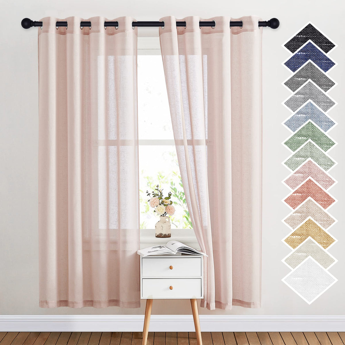 Nicetown Flax Natural Blend Semi Sheer Curtains 72' L For Nursery, Decorative Grommet Semitransparent Casual Window Treatment P