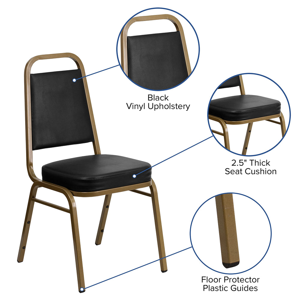 Flash Furniture HERCULES Series Trapezoidal Back Stacking Banquet Chair in Black Vinyl - Gold Frame