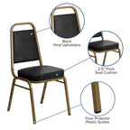Flash Furniture HERCULES Series Trapezoidal Back Stacking Banquet Chair in Black Vinyl - Gold Frame