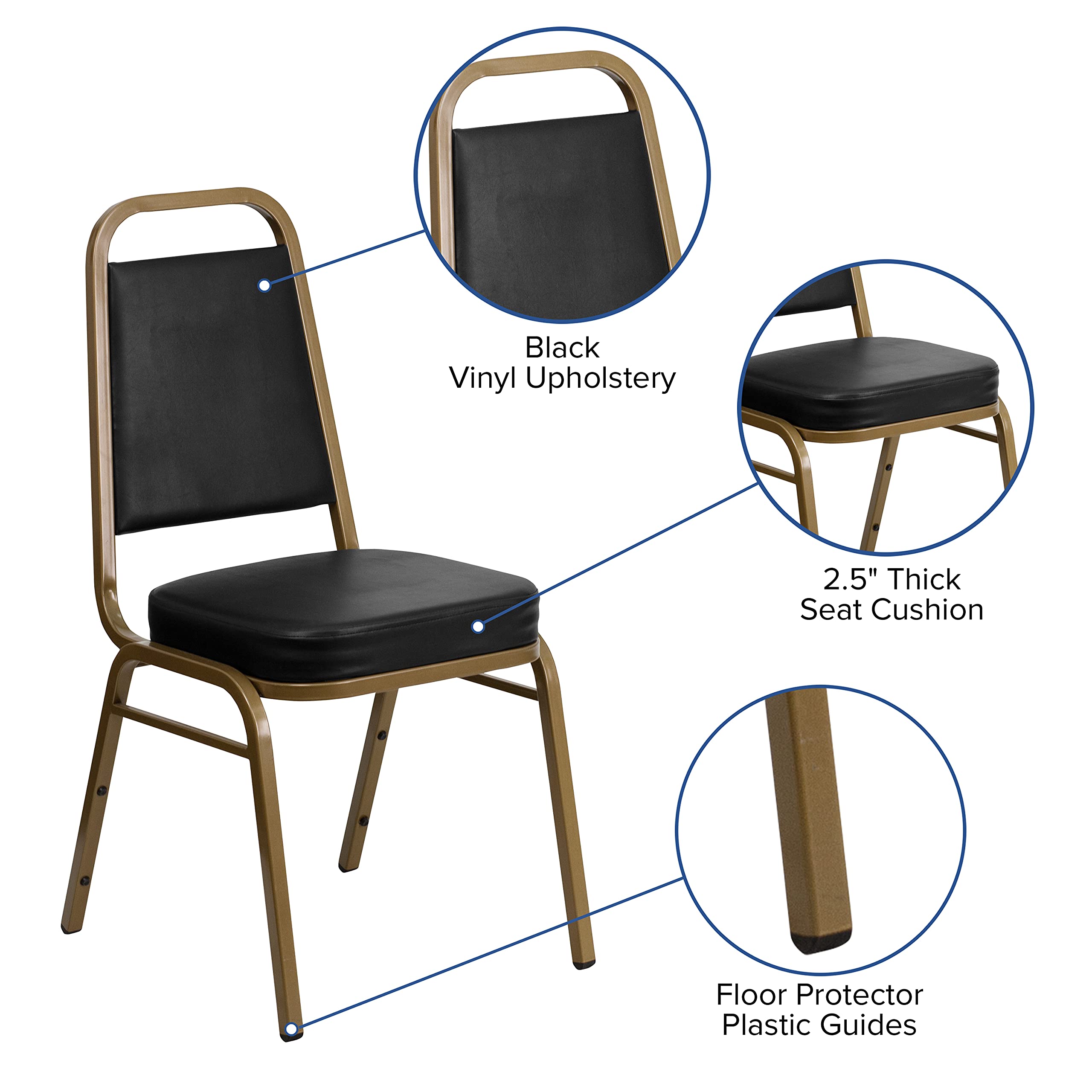 Flash Furniture HERCULES Series Trapezoidal Back Stacking Banquet Chair in Black Vinyl - Gold Frame