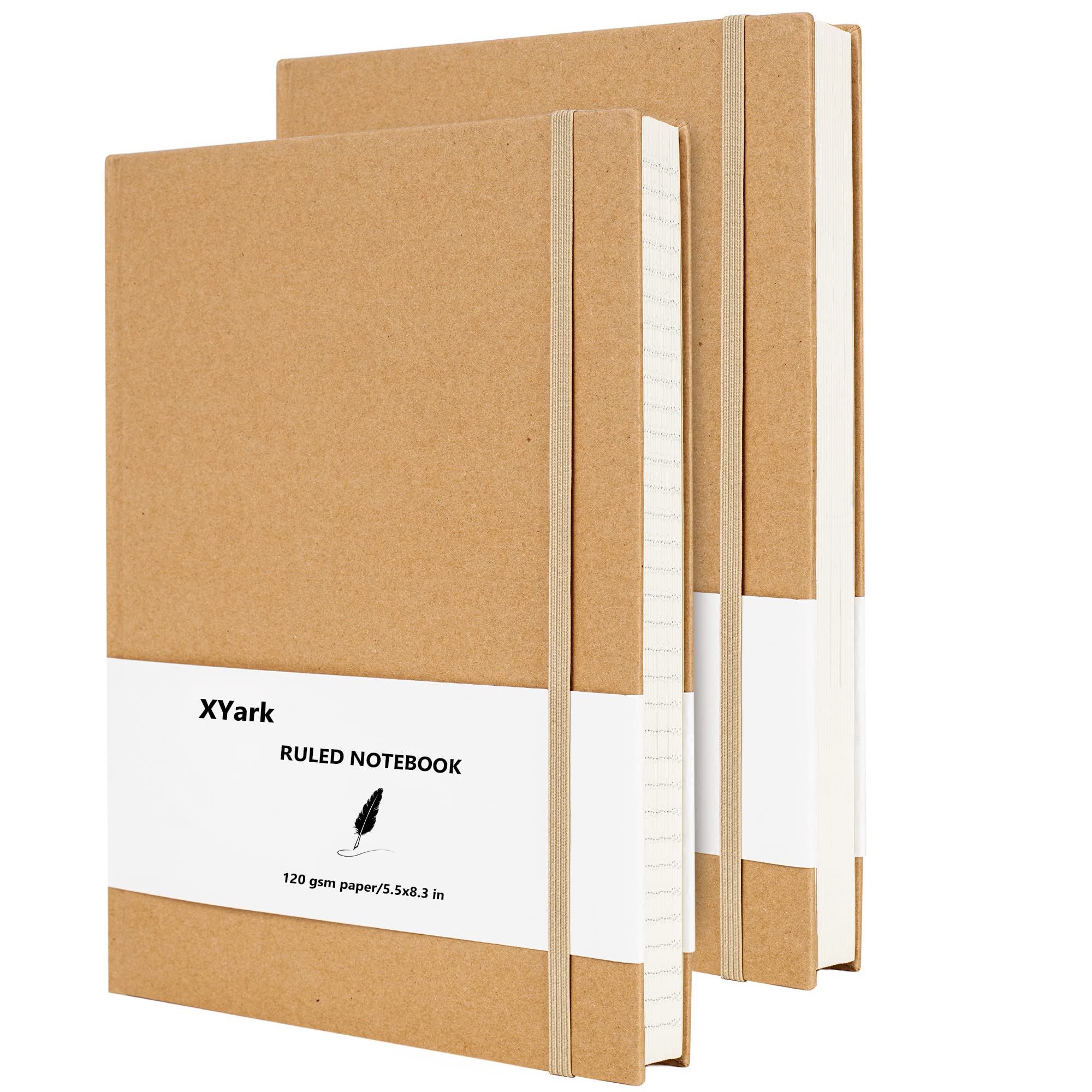 Xyark A5 Line Kraft Notebook Journals Bulk, College Ruled Hardcover Writing Subject Composition Notebooks With Lined Paper, 2 Pa