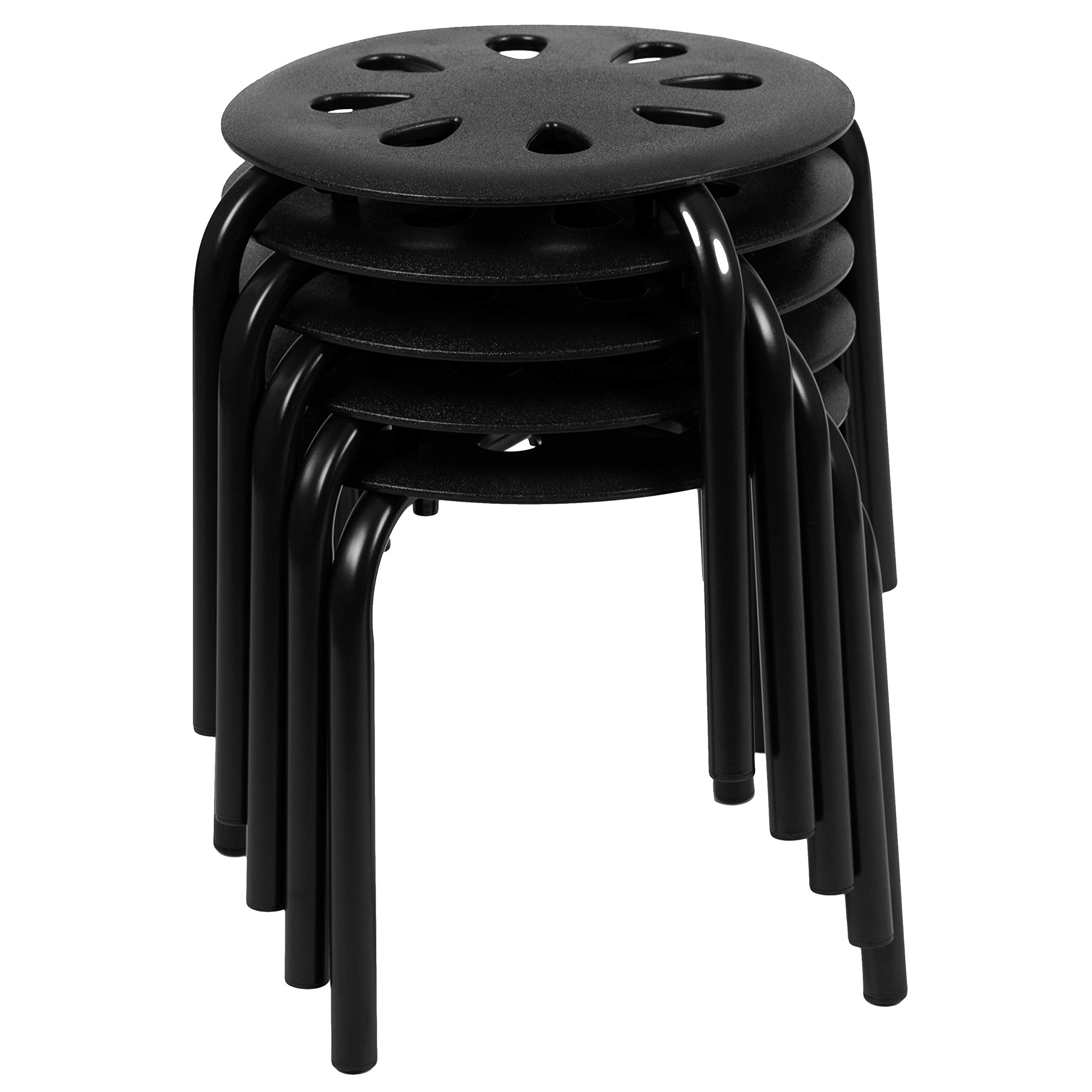 Flash Furniture Bentley Plastic Nesting Stack Stools, 11.5&quot;Height, Black (5 Pack)