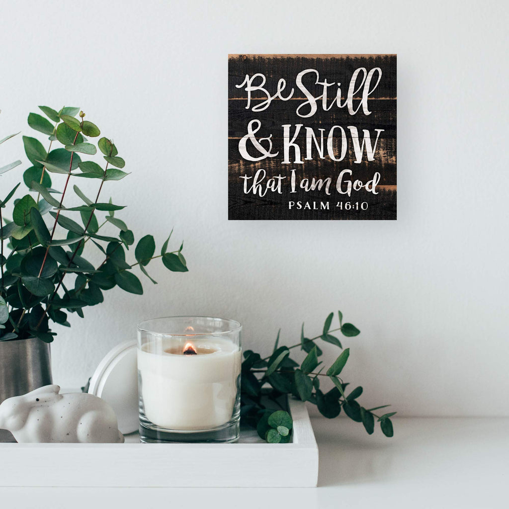 Be Still And Know I Am God Black Distressed 7 X 7 Inch Solid Pine Wood Boxed Pallet Wall Plaque Sign