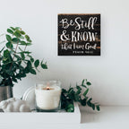 Be Still And Know I Am God Black Distressed 7 X 7 Inch Solid Pine Wood Boxed Pallet Wall Plaque Sign