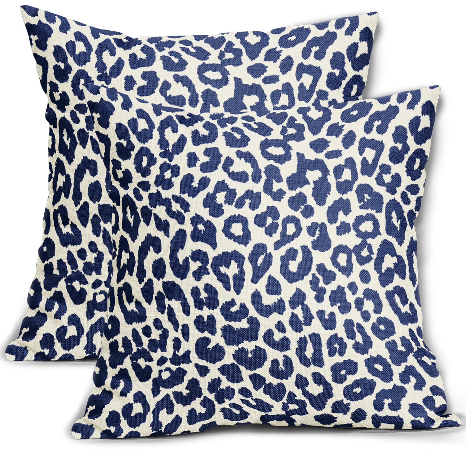 Aytipun Navy Blue Leopard Print Pillow Covers 18X18 Set Of 2 Cheetah Animal Pattern Chinoiserie Decorative Throw Pillows Outdoor