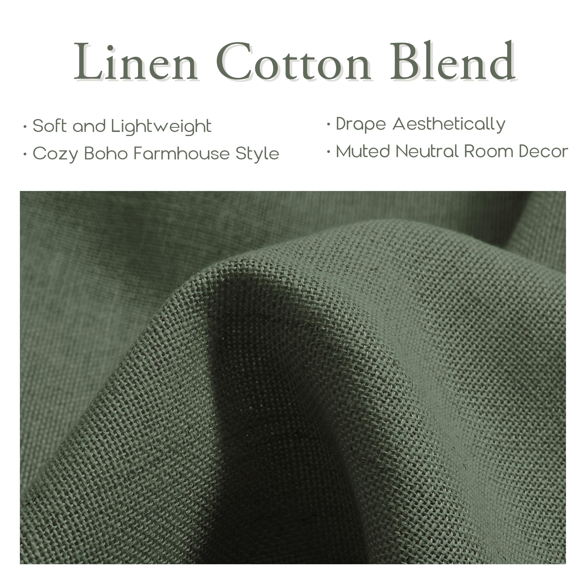 Shineland Dark Green Curtains 96 Inches Long 2 Panel Set For Office,Decorative Sheer Linen Earth Tone Moody Boho Curtains For Christmas Living Room Bedroom