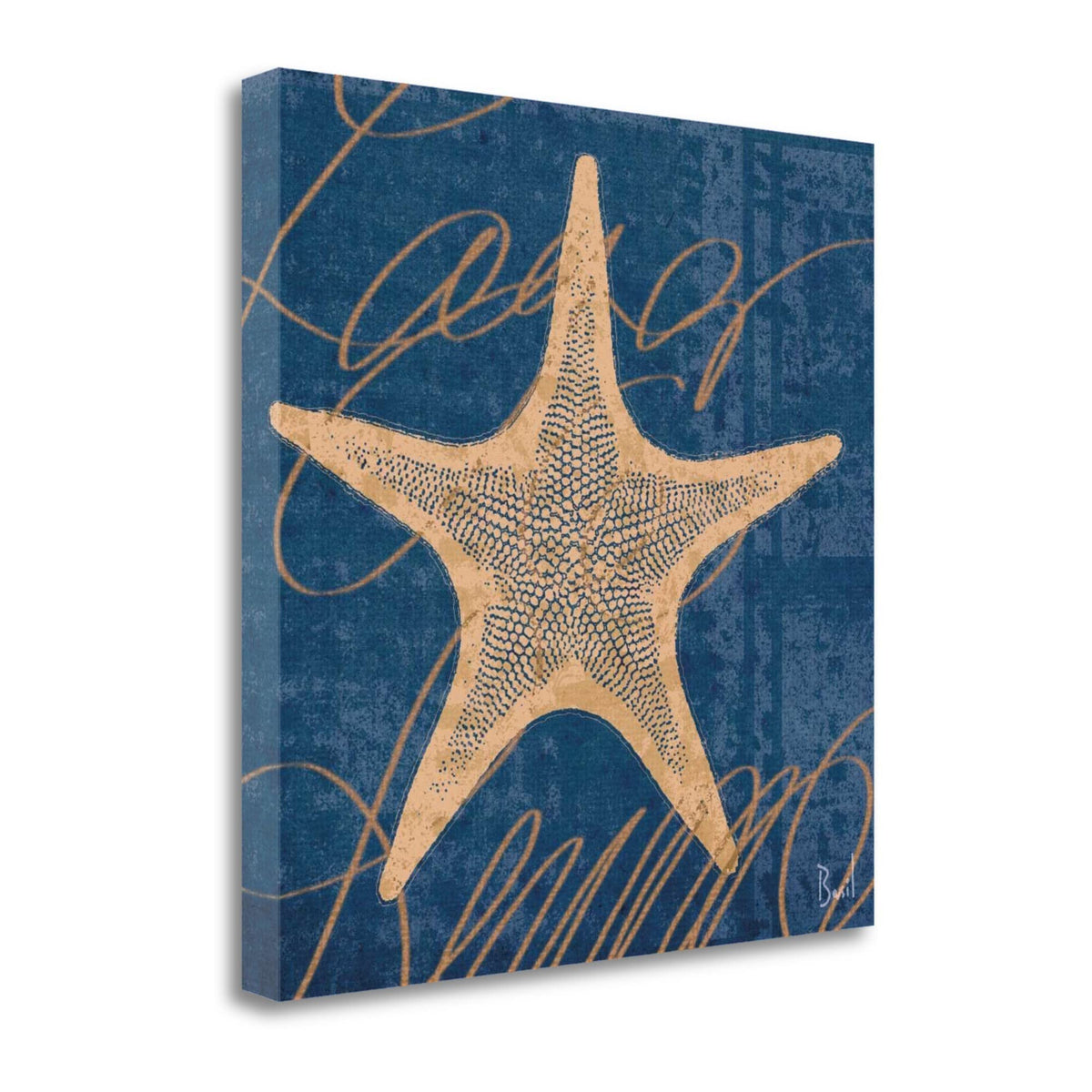 22' Starfish Print on Blue Background Gallery Wrap Canvas Wall Art