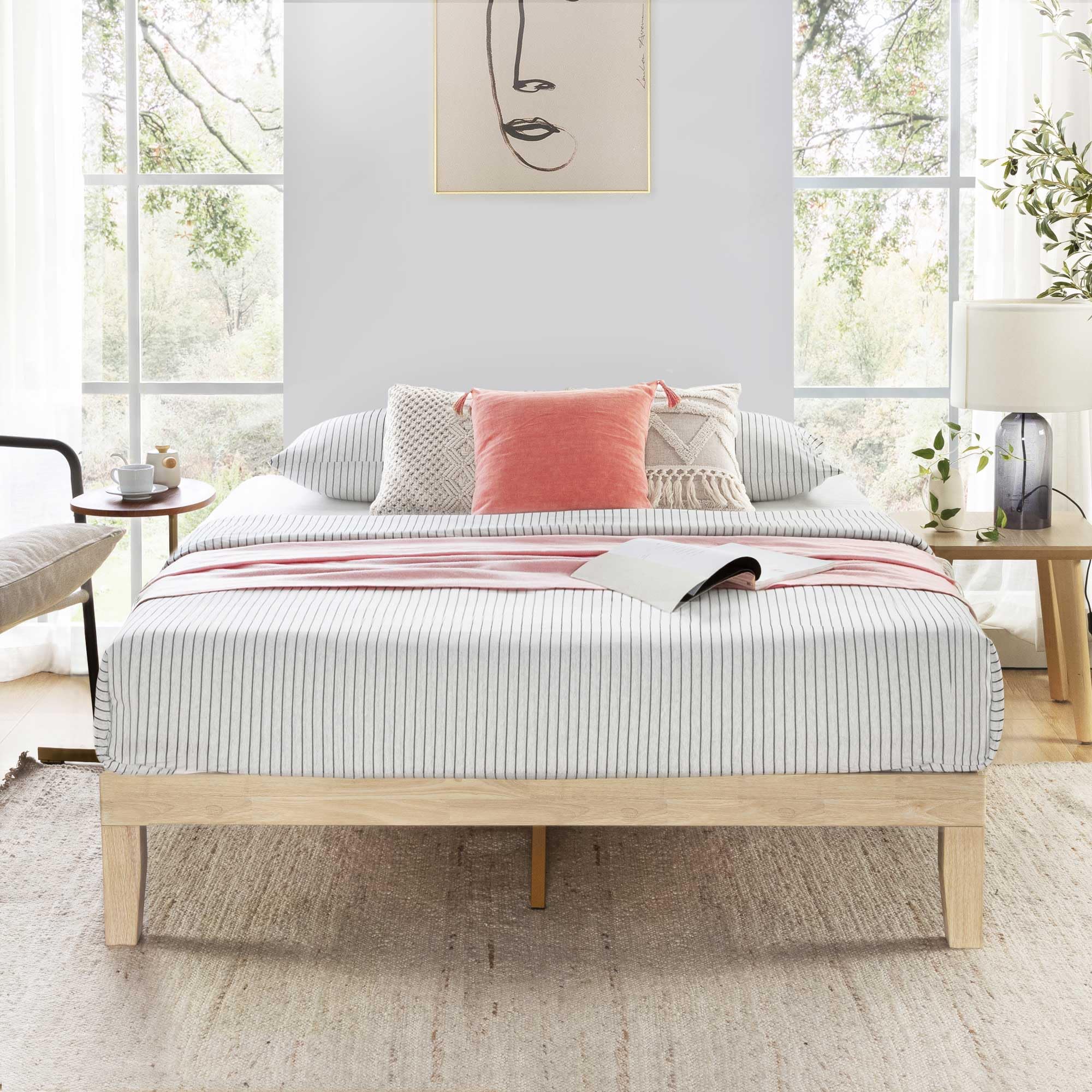 Mellow Naturalista Classic 12 Inch Solid Wood Platform Bed With Wooden Slats, Full, White Wash