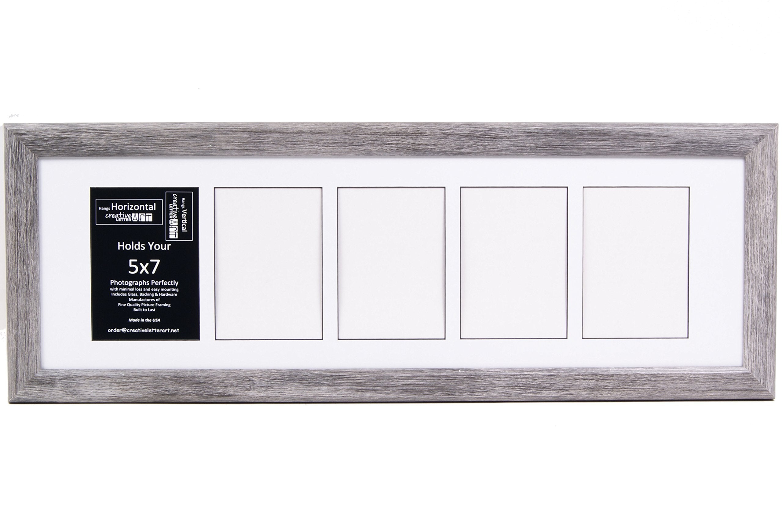 Creative Letter Art 5 Opening Glass Face Driftwood Picture Frame to hold 5 by 7 inch Photographs including 10x32-inch White Mat 