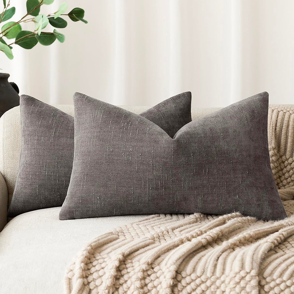 Foindtower Pack Of 2 Soft Textured Chenille Throw Decorative Pillow Covers Lumbar Accent Solid Cushion Cover Cozy Farmhouse Pill