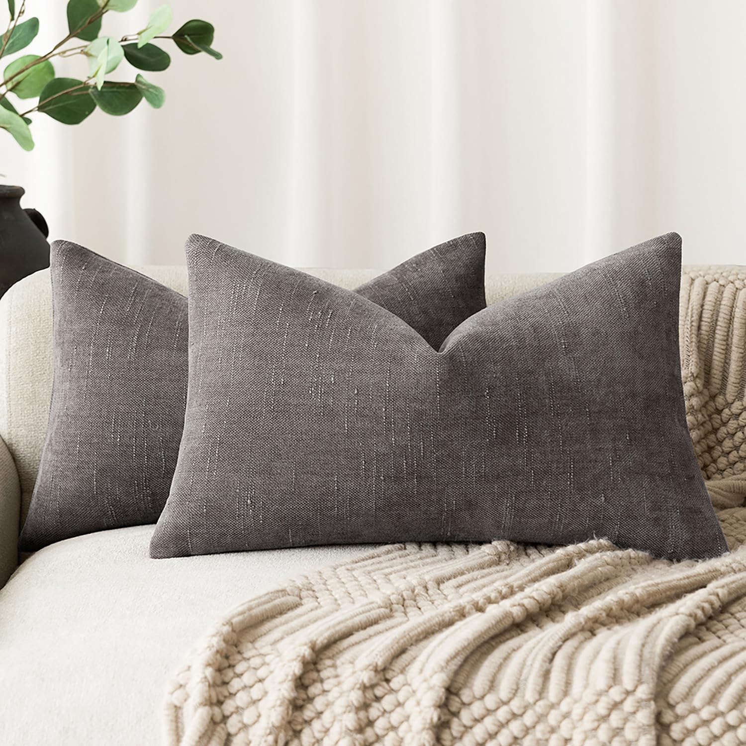 Foindtower Pack Of 2 Soft Textured Chenille Throw Decorative Pillow Covers Lumbar Accent Solid Cushion Cover Cozy Farmhouse Pill