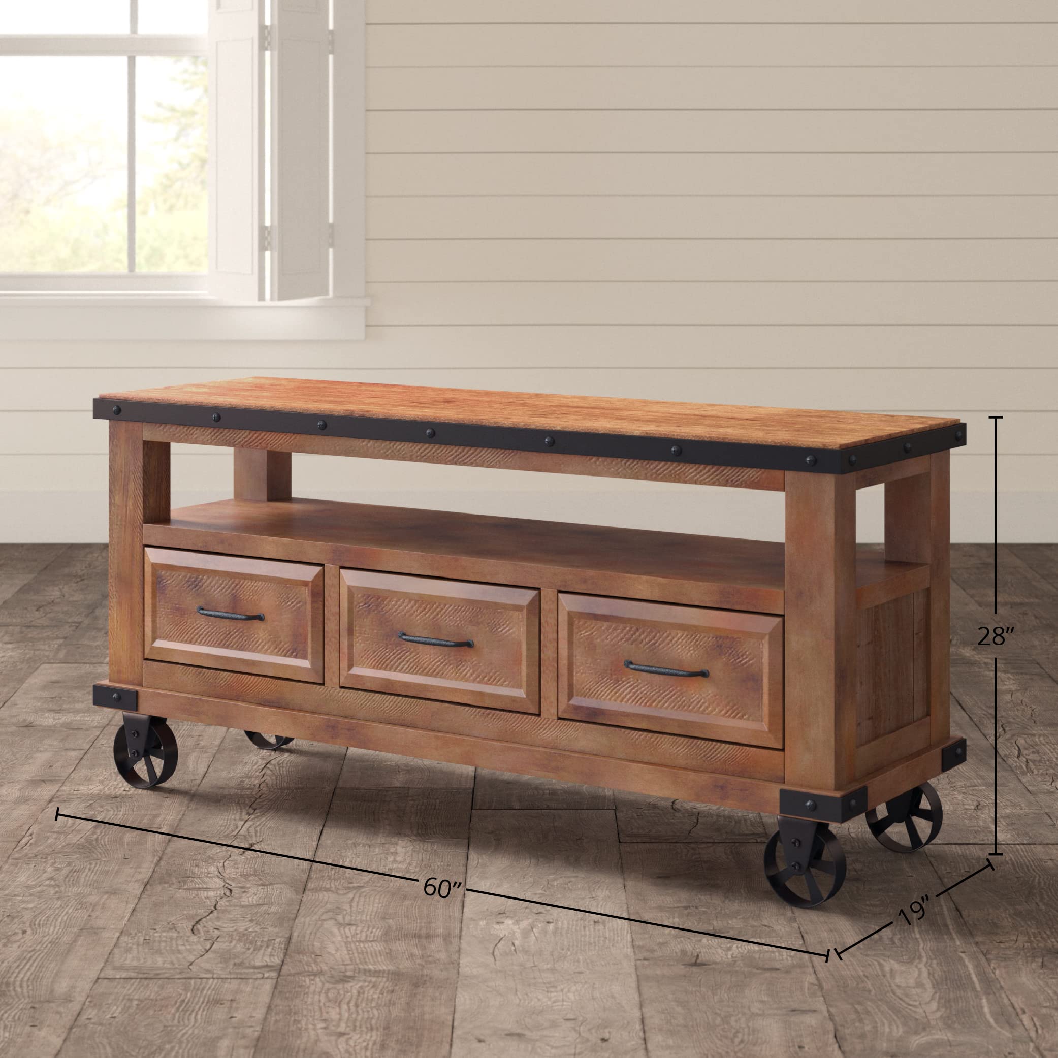 Intercon Taos 60&quot; Wide Console with 3 Drawers, Shelf, and Casters, Canyon Brown TV Stands