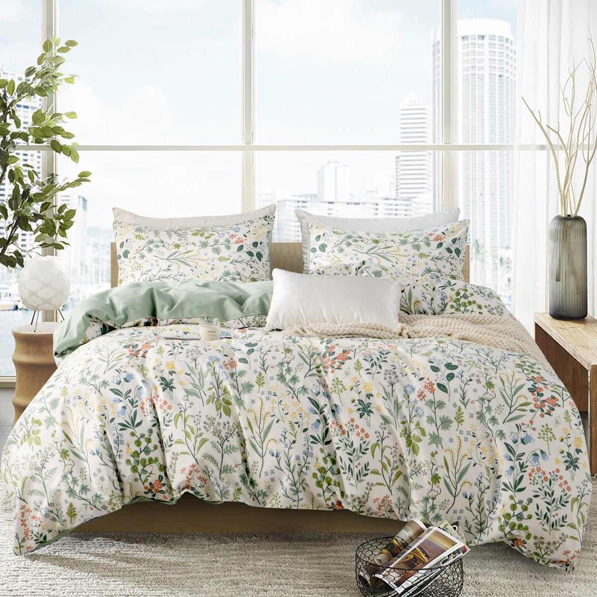 Floral Duvet Cover King, 100% Cotton Chic Floral Bedding Sets King 3 Pieces Yellow Floral Duvet Cover King Flowers For All Seaso