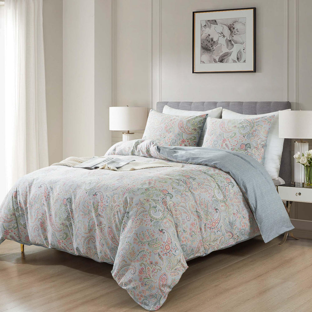 Honeilife Wildflower Duvet Cover Queen - 100% Cotton Comforter Cover Sets, 3-Pc Comfortable Floral Duvet Cover Sets,Soft & Breat