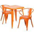 Flash Furniture Commercial Grade 23.75" Square Black Metal Indoor-Outdoor Table Set with 2 Arm Chairs